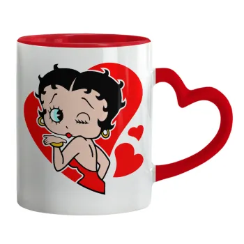 Betty Boop, Κούπα καρδιά χερούλι κόκκινη, κεραμική, 330ml