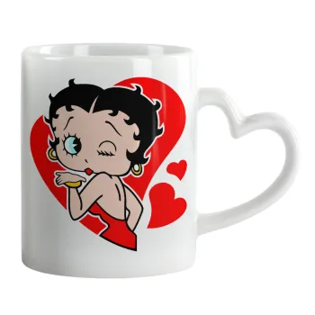 Betty Boop, Κούπα καρδιά χερούλι λευκή, κεραμική, 330ml