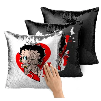 Betty Boop, Μαξιλάρι καναπέ Μαγικό Μαύρο με πούλιες 40x40cm περιέχεται το γέμισμα