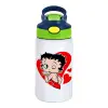 Children's hot water bottle, stainless steel, with safety straw, green, blue (350ml)