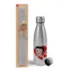 Easter Set, metallic Inox water bottle (750ml) & aromatic flat Easter candle (30cm) (GRAY)