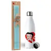 Easter Set, metallic stainless steel water bottle (750ml) & aromatic flat Easter candle (30cm) (TURQUOISE)