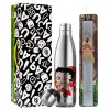 Easter Set, metallic stainless thermos flask (500ml) & scented flat Easter candle (30cm) (GRAY)