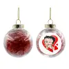 Transparent Christmas tree ball ornament with red filling 8cm
