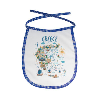 Greek map, Σαλιάρα μωρού αλέκιαστη με κορδόνι Μπλε