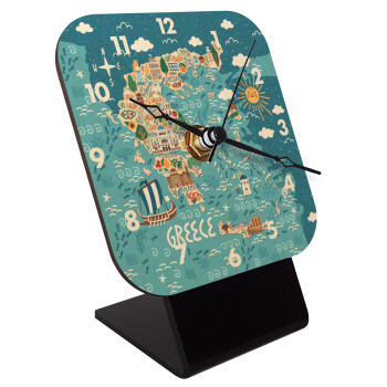 Greek map, Quartz Table clock in natural wood (10cm)