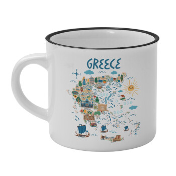 Greek map, Κούπα κεραμική vintage Λευκή/Μαύρη 230ml