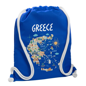 Χάρτης Ελλάδος, Τσάντα πλάτης πουγκί GYMBAG Μπλε, με τσέπη (40x48cm) & χονδρά κορδόνια