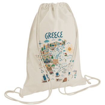 Χάρτης Ελλάδος, Τσάντα πλάτης πουγκί GYMBAG natural (28x40cm)