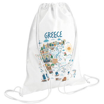 Χάρτης Ελλάδος, Τσάντα πλάτης πουγκί GYMBAG λευκή (28x40cm)