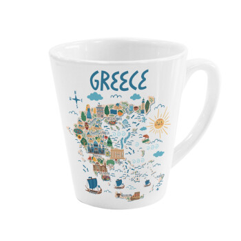 Χάρτης Ελλάδος, Κούπα κωνική Latte Λευκή, κεραμική, 300ml