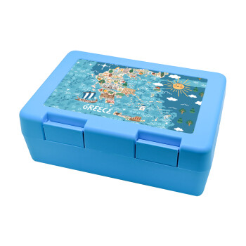 Greek map, Children's cookie container LIGHT BLUE 185x128x65mm (BPA free plastic)