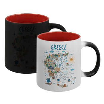 Χάρτης Ελλάδος, Κούπα Μαγική εσωτερικό κόκκινο, κεραμική, 330ml που αλλάζει χρώμα με το ζεστό ρόφημα