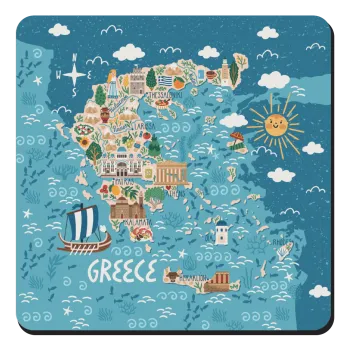 Greek map, Τετράγωνο μαγνητάκι ξύλινο 9x9cm