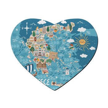 Greek map, Mousepad heart 23x20cm