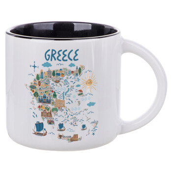 Greek map, Κούπα κεραμική 400ml Λευκή/Μαύρη