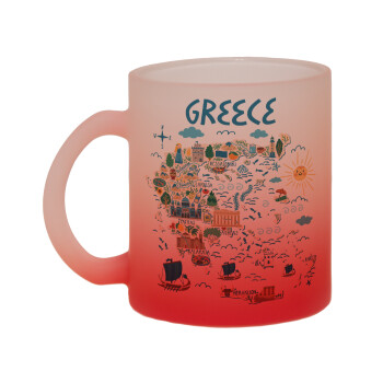 Χάρτης Ελλάδος, Κούπα γυάλινη δίχρωμη με βάση το κόκκινο ματ, 330ml