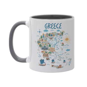 Greek map, Mug colored grey, ceramic, 330ml