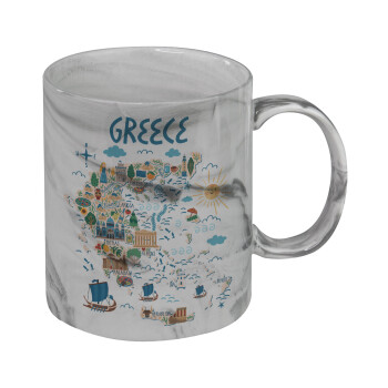 Greek map, Mug ceramic marble style, 330ml
