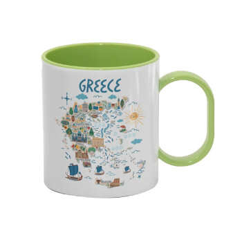 Greek map, Κούπα (πλαστική) (BPA-FREE) Polymer Πράσινη για παιδιά, 330ml
