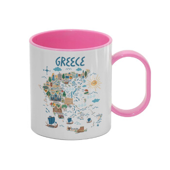 Greek map, Κούπα (πλαστική) (BPA-FREE) Polymer Ροζ για παιδιά, 330ml