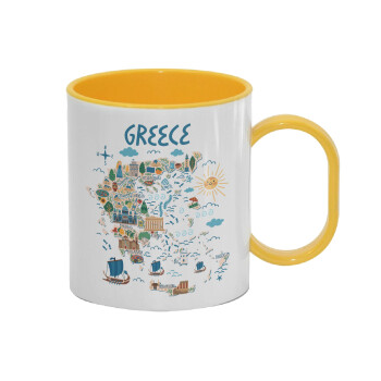 Greek map, Κούπα (πλαστική) (BPA-FREE) Polymer Κίτρινη για παιδιά, 330ml