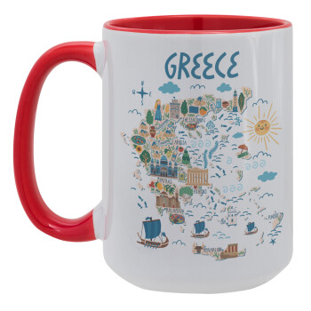 Χάρτης Ελλάδος, Κούπα Mega 15oz, κεραμική Κόκκινη, 450ml