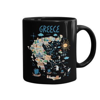 Greek map, Mug black, ceramic, 330ml
