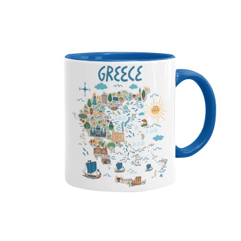 Greek map, Mug colored blue, ceramic, 330ml
