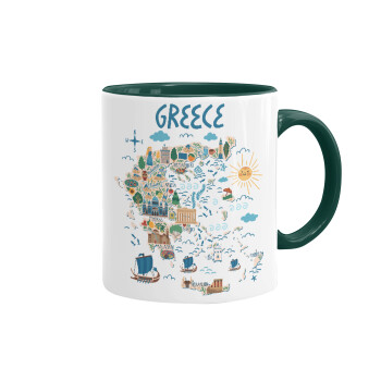 Greek map, Mug colored green, ceramic, 330ml