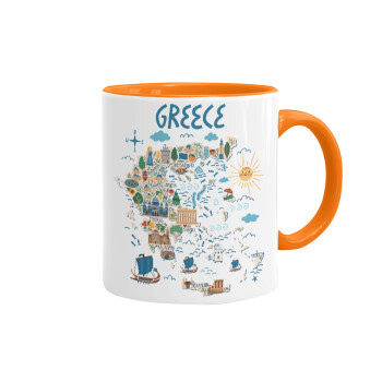 Greek map, Mug colored orange, ceramic, 330ml