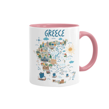 Greek map, Mug colored pink, ceramic, 330ml