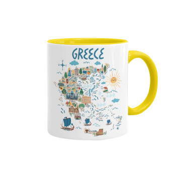 Greek map, Mug colored yellow, ceramic, 330ml