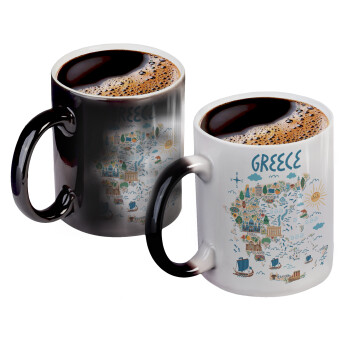 Greek map, Color changing magic Mug, ceramic, 330ml when adding hot liquid inside, the black colour desappears (1 pcs)