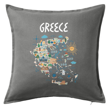 Greek map, Sofa cushion Grey 50x50cm includes filling