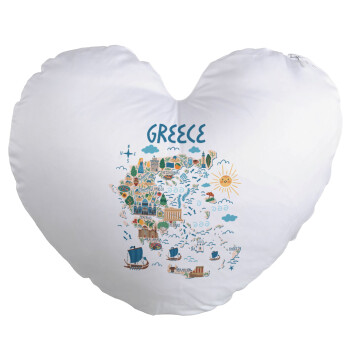 Greek map, Μαξιλάρι καναπέ καρδιά 40x40cm περιέχεται το  γέμισμα