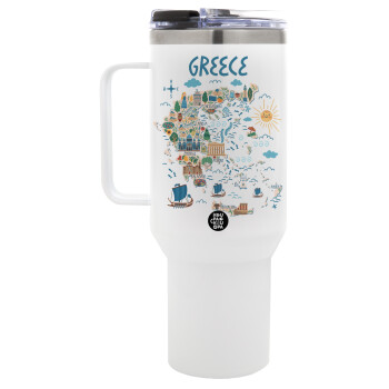 Greek map, Mega Stainless steel Tumbler with lid, double wall 1,2L