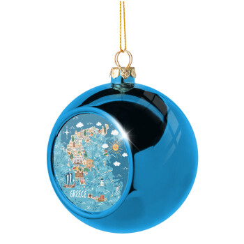 Greek map, Blue Christmas tree ball ornament 8cm
