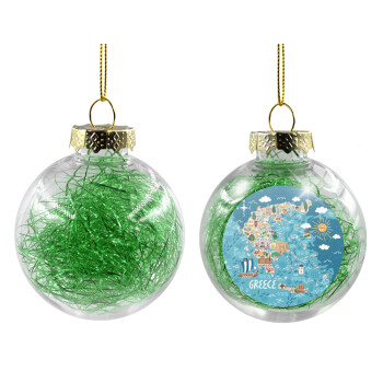 Greek map, Χριστουγεννιάτικη μπάλα δένδρου διάφανη με πράσινο γέμισμα 8cm