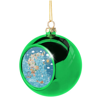 Greek map, Χριστουγεννιάτικη μπάλα δένδρου Πράσινη 8cm