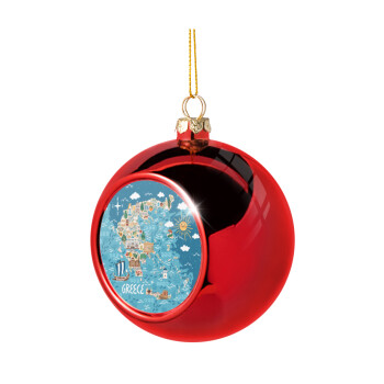 Χάρτης Ελλάδος, Χριστουγεννιάτικη μπάλα δένδρου Κόκκινη 8cm