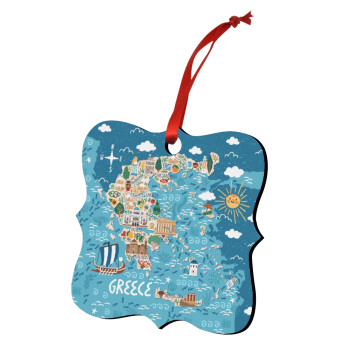 Χάρτης Ελλάδος, Χριστουγεννιάτικο στολίδι polygon ξύλινο 7.5cm