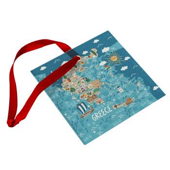 Greek map, Christmas ornament, glass square ornament 9x9cm