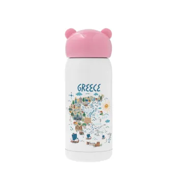 Greek map, Pink stainless steel thermal flask, 320ml