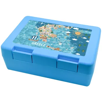Greek map, Children's cookie container LIGHT BLUE 185x128x65mm (BPA free plastic)