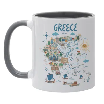 Greek map, Mug colored grey, ceramic, 330ml