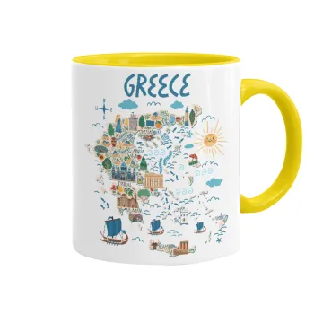 Χάρτης Ελλάδος, Κούπα χρωματιστή κίτρινη, κεραμική, 330ml