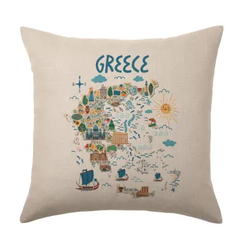 Greek map, Μαξιλάρι καναπέ ΛΙΝΟ 40x40cm περιέχεται το  γέμισμα