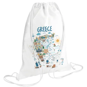 Greek map, Backpack pouch GYMBAG white (28x40cm)