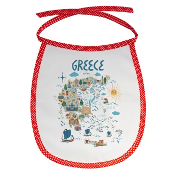 Greek map, Σαλιάρα μωρού αλέκιαστη με κορδόνι Κόκκινη